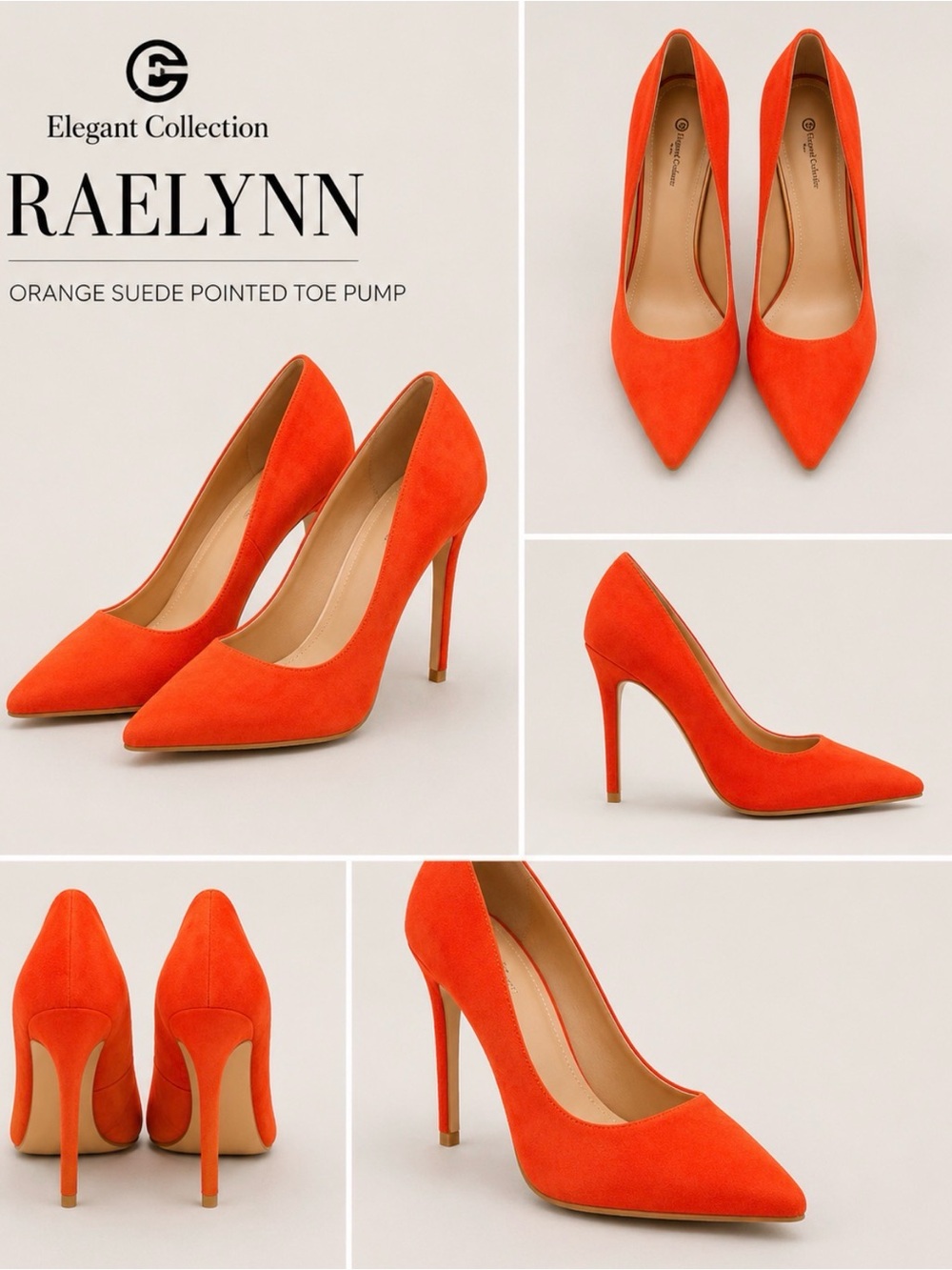 NWB - Elegant Collection - Raelynn - Orange Suede Pointed Toe Pump - 7.5 US